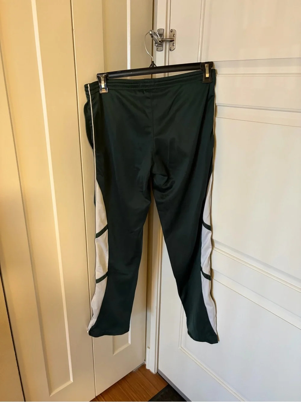 Dark Green Track Pants with White Side Stripes